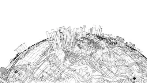 City on small planet. Vector rendering of 3d Illustration