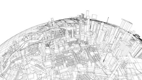 City on small planet. Vector rendering of 3d Ilustración de archivo