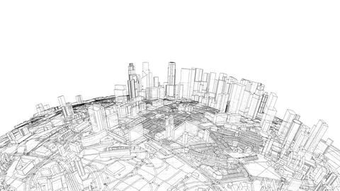 City on small planet. Vector rendering of 3d Ilustración de archivo