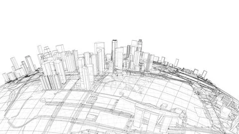 City on small planet. Vector rendering of 3d Ilustración de archivo