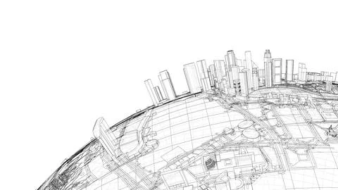 City on small planet. Vector rendering of 3d Ilustración de archivo