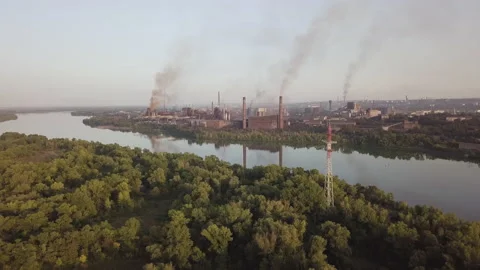 City ​​in smoke view from drone Video stock 147944897