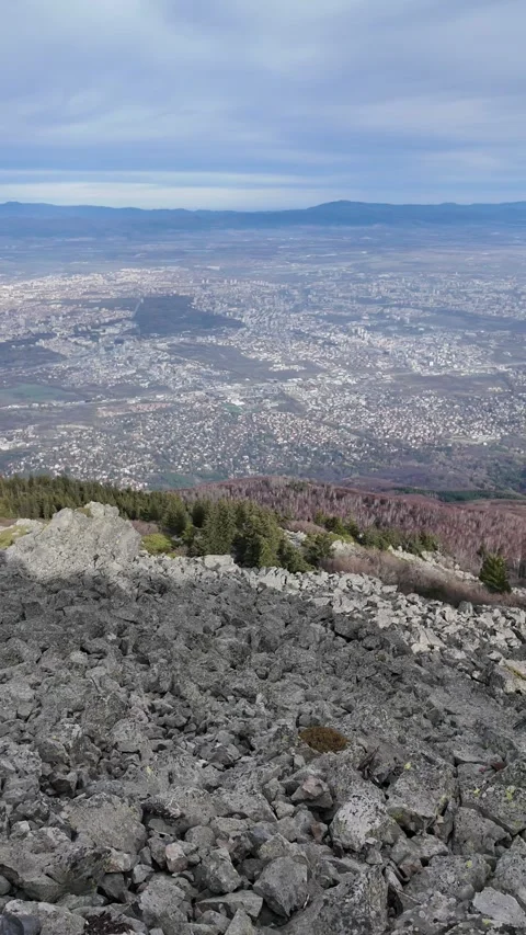 City of Sofia from Kamen Del peak at Vitosha Mountain, Bulgaria Stock Footage 329412922