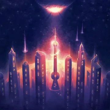 City in Space Stock Illustration