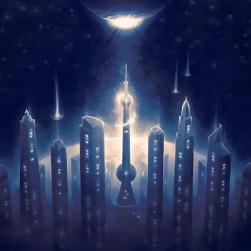 City in Space Stock Illustration