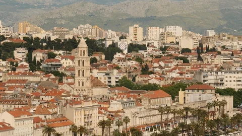 City of Split, rooftops and church tower. Croatia. Stock Footage 114002001