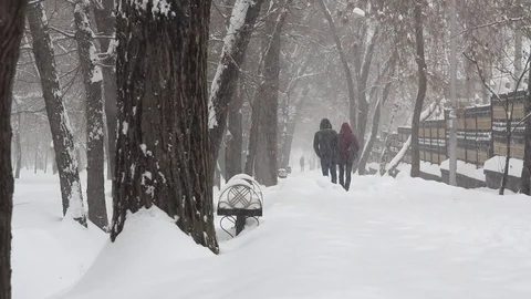 City square during a heavy snowfall Video stock 69891647