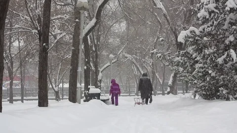 City square during a heavy snowfall Video stock 69893593