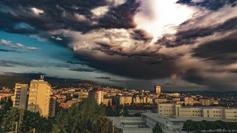 City with storm clouds Stock Photos