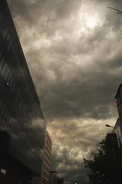City storm, traffic, dramatic clouds as background Stock Photos