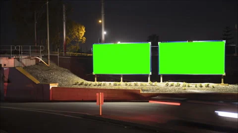 City street Billboard stand with green screen. Time lapse, cars and train line. Stock Footage 144475640