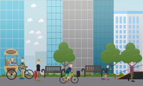 City street concept vector flat illustration Stock Illustration