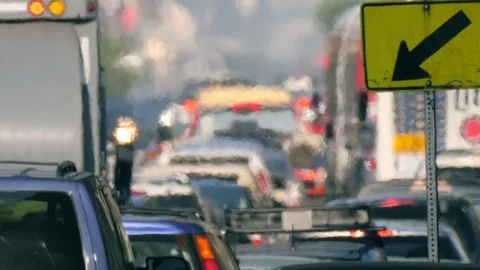 City street crowded cars in traffic jam hot day air turbulence Los Angeles Stock Footage 75249184