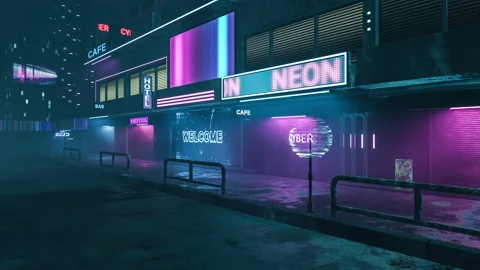 Beautiful Cyberpunk Cityscape, Glitchy Animation style, Cyberpunk Wallpaper/Background, Stock Illustration