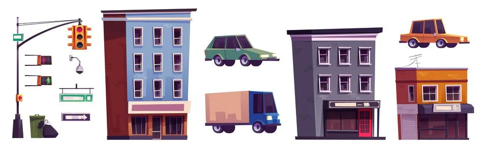 City street intersection design elements set Stock Illustration