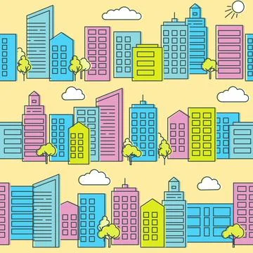 City street seamless pattern in flat style Stock Illustration