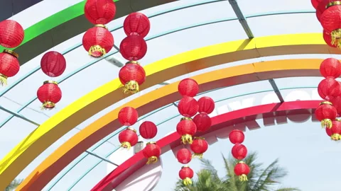 City streets are decorated for lunar new year. Stock Footage 301684853