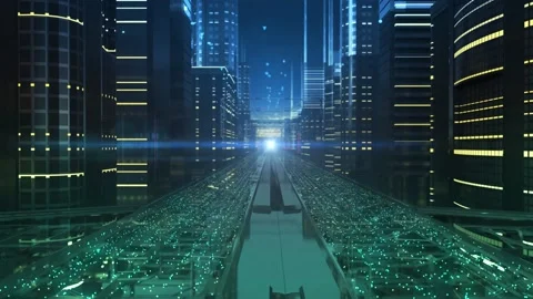 City streets of electronic future Stock Footage 113817200