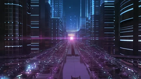 City streets of electronic future Stock Footage 113817808