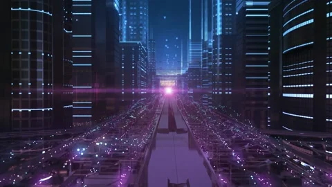 City streets of electronic future Stock Footage 113823874