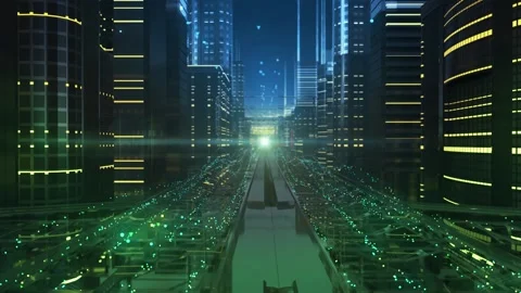 City streets of electronic future Stock Footage 113824004