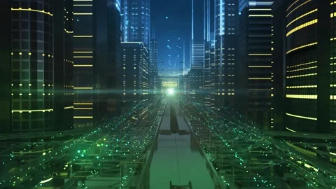 City streets of electronic future Stock Footage 113824005