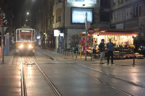 The city  streets of Sofia at night Stockfoto's