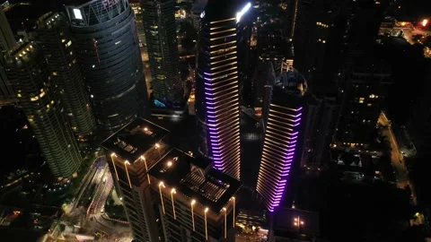 City Strreets and Modern Buildings at Night Aerial Drone Shot Kuala Lumpur M Stock Footage 144047553