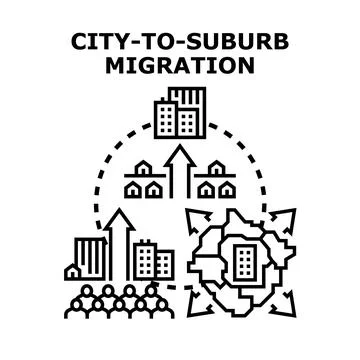 City to suburb migration developing demographic trend 库存插图