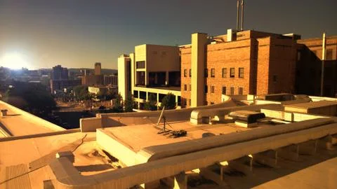 City at sundown Stock Photos