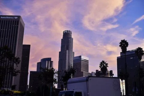 City at sundown Stock-Fotos