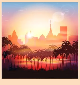 A city at sunrise Stock Illustration