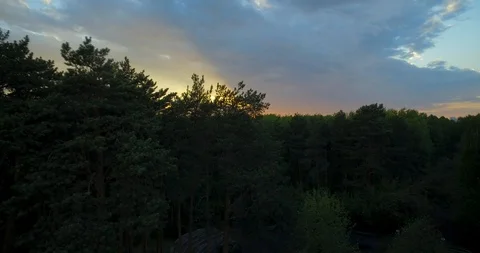 City sunset on the background of forests and construction Video stock 93297635