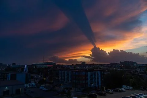 City Sunset with Dramatic Cloud Stock Photos
