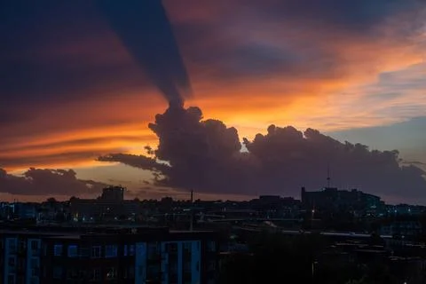 City Sunset with Dramatic Cloud Stock Photos