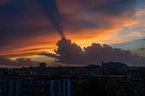 City Sunset with Dramatic Cloud Stock Photos