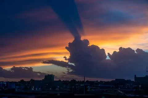City Sunset with Dramatic Cloud Stock Photos