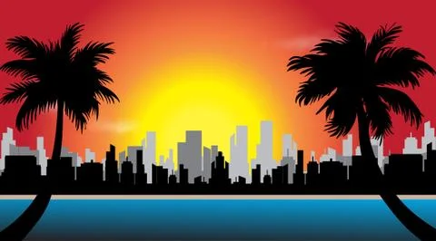 City at sunset Stock Illustration