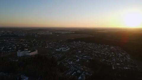 City at sunset, private sector at sunset, drone shooting Stock Footage 211363641