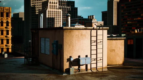 City sunset view from rooftop of skyscraper buildings Stock Footage 267006859