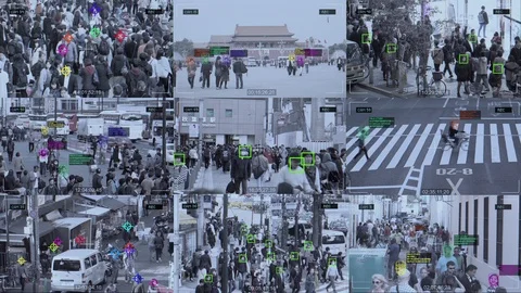 City Surveillance Camera Split Screen Stock Footage 111520160