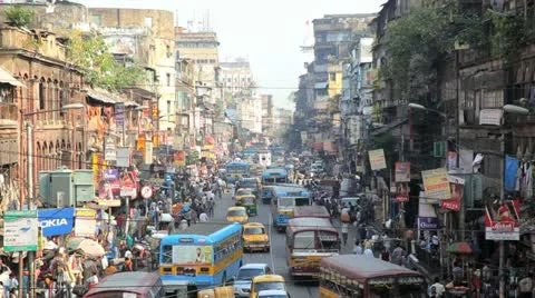 City taxis local buses in central Kolkata, India Stock Footage