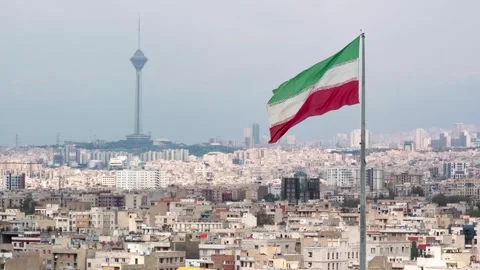 The city of Tehran with the Iranian Flag Stock Footage 340507499