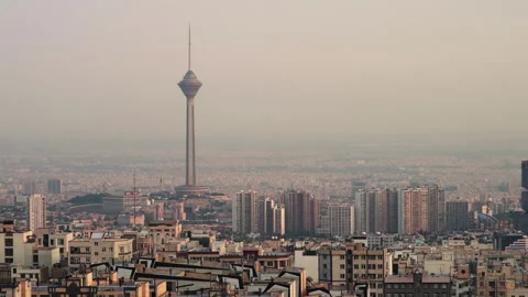 The city of Tehran with the view of the Milad tower Stock Footage 336042609