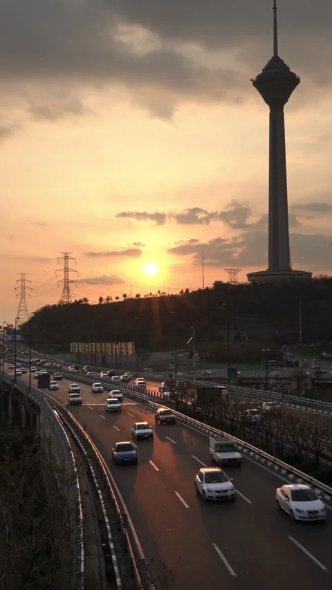 The city of Tehran with the view of the Milad tower Stock Footage 336060720