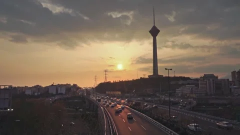 The city of Tehran with a view of the Milad tower Stock Footage 336181095