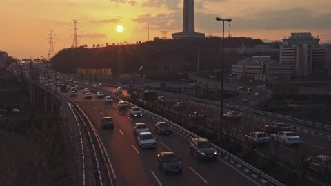 The city of Tehran with a view of the Milad tower Stock Footage 336181103