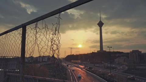 The city of Tehran with a view of the Milad tower Stock Footage 336181497
