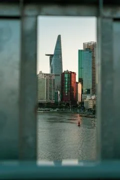 City though a square view, focus on city Stock Photos