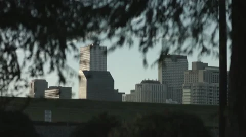 City Through Trees with a Pan Right Stock-Footage 68383560